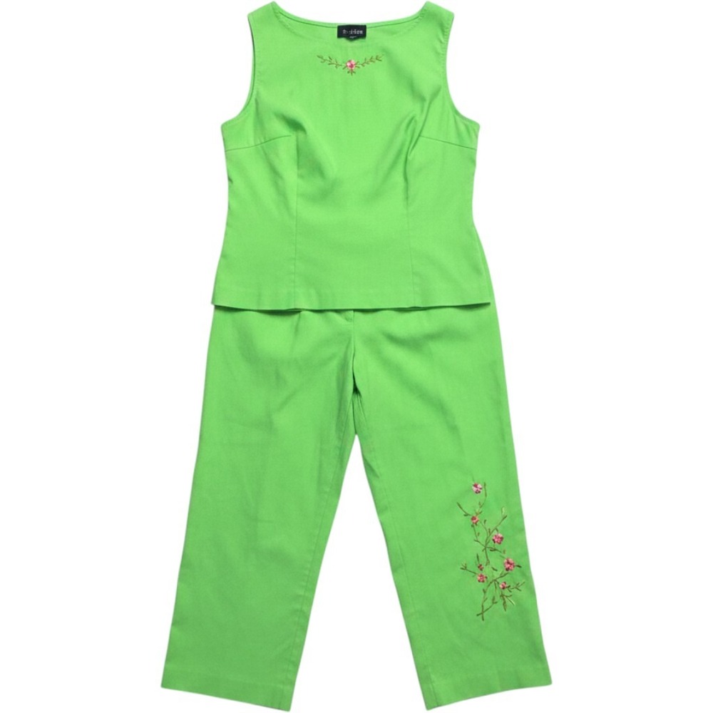 A-list by Wrapper Green Embroidered 2 Piece Pant Set Vintage Large IN3151134